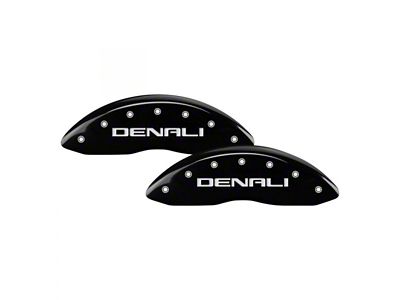 MGP Black Caliper Covers with Denali Logo; Front and Rear (11-19 Sierra 3500 HD SRW)