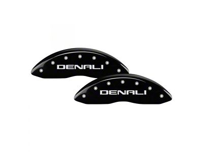 MGP Black Caliper Covers with Denali Logo; Front and Rear (20-23 Sierra 3500 HD SRW)
