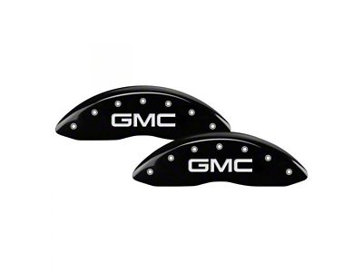 MGP Black Caliper Covers with GMC Logo; Front and Rear (20-23 Sierra 3500 HD SRW)