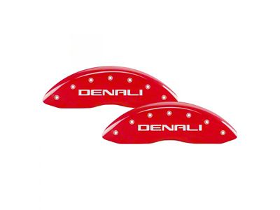 MGP Red Caliper Covers with Denali Logo; Front and Rear (11-19 Sierra 3500 HD SRW)