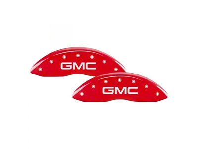 MGP Red Caliper Covers with GMC Logo; Front and Rear (20-23 Sierra 3500 HD SRW)