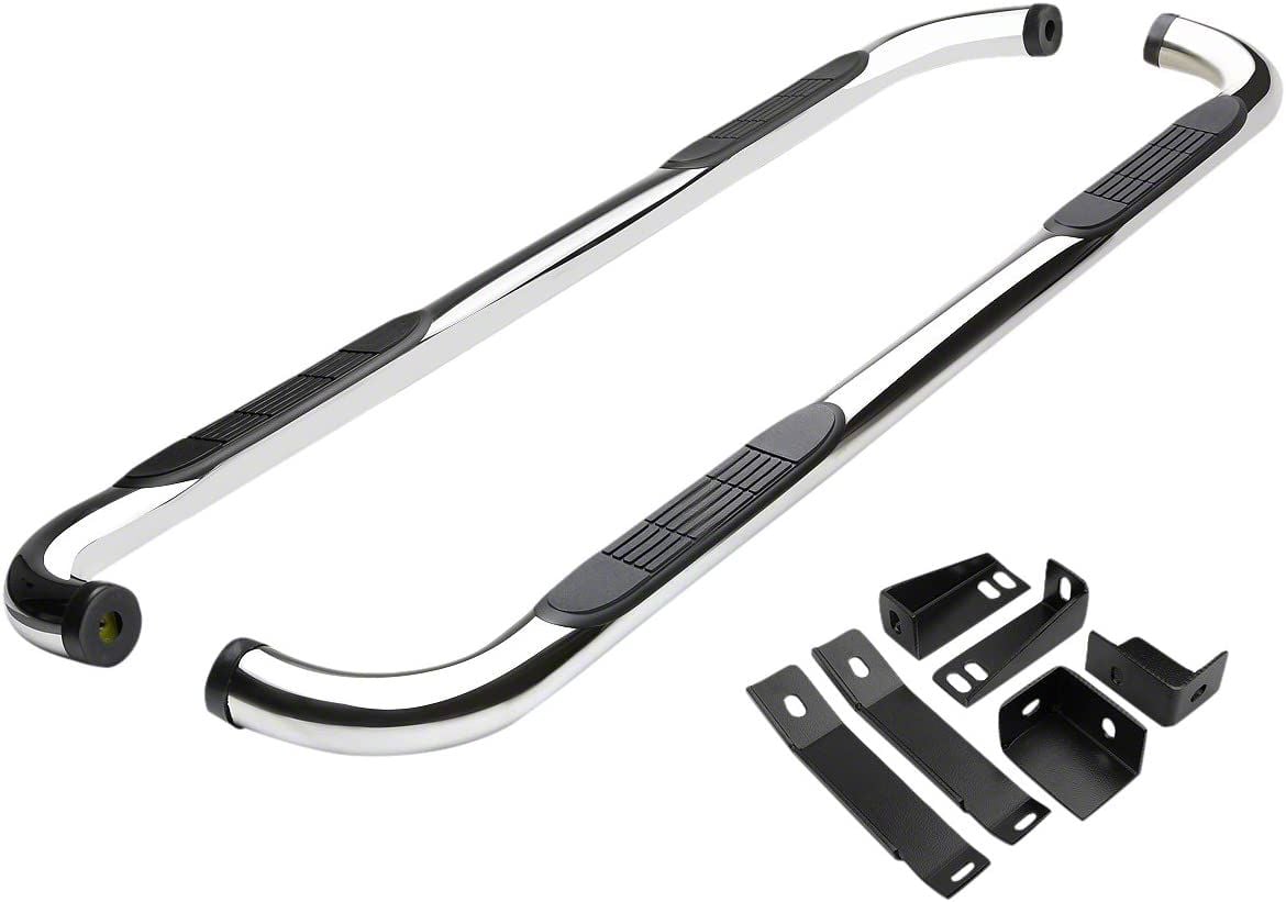 ARIES 3" Round Stainless Steel Side Bars / Nerf Bars - Polished 304 Stainless For Trucks, Jeeps, SUVs - No-Drill Install