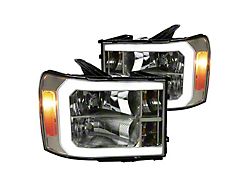 LED Bar Factory Style Headlights; Chrome Housing; Smoked Lens (07-13 Sierra 1500)