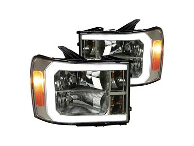 LED Bar Factory Style Headlights; Chrome Housing; Smoked Lens (07-14 Sierra 2500 HD)