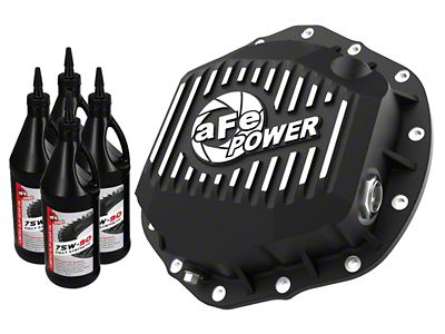 AFE Pro Series Rear Differential Cover with Machined Fins and 75w-90 Gear Oil; Black; AAM 11.50/12 Rear Axles (20-21 Silverado 3500 HD)