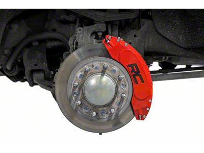Rough Country Red Brake Caliper Covers; Front and Rear (20-23 Sierra 3500 HD SRW)