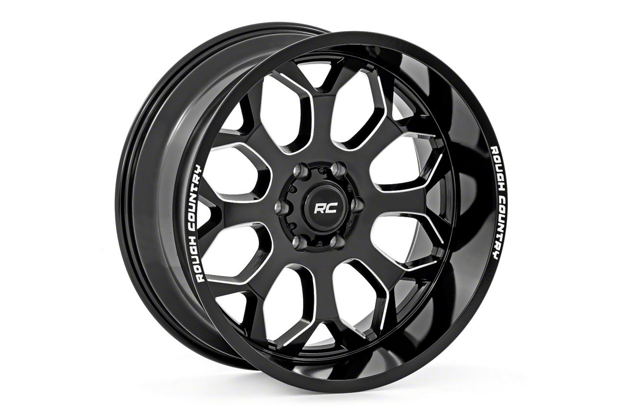 Rough Country One-Piece Series 96 Gloss Black Milled 8-Lug Wheel; 22x10; -19mm Offset (20-23 Silverado 2500 HD)