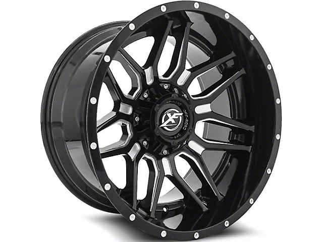 XF Offroad XF-222 Gloss Black Milled Milled 8-Lug Wheel; 20x9; 0mm Offset (07-14 Silverado 2500 HD)