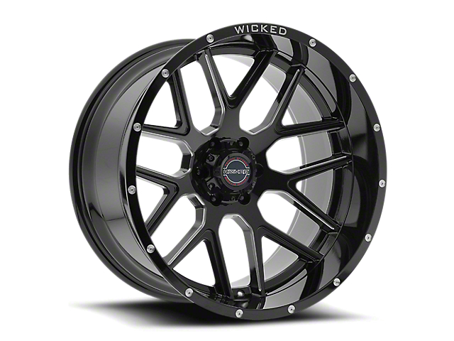 Wicked Offroad W903 Gloss Black Milled 8-Lug Wheel; 20x12; -44mm Offset (07-10 Silverado 2500 HD)