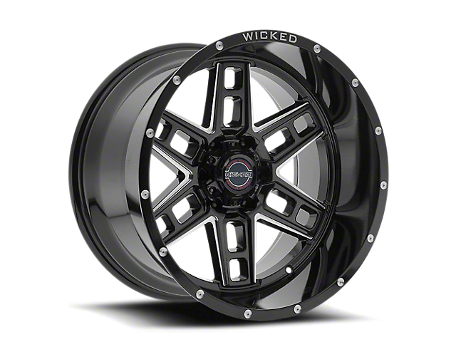 Wicked Offroad W906 Gloss Black Milled 8-Lug Wheel; 20x12; -44mm Offset (07-10 Silverado 2500 HD)