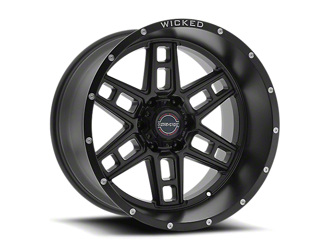 Wicked Offroad W906 Satin Black Milled 8-Lug Wheel; 20x12; -44mm Offset (07-10 Silverado 2500 HD)