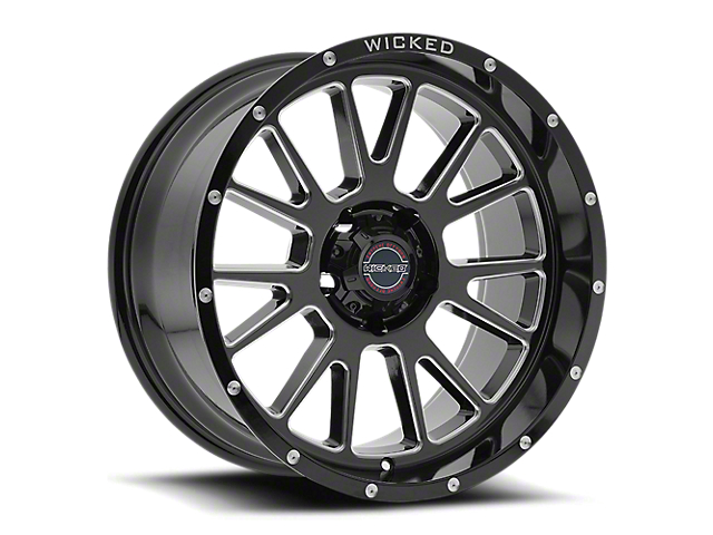 Wicked Offroad W907 Gloss Black Milled 8-Lug Wheel; 20x10; -24mm Offset (07-10 Silverado 2500 HD)