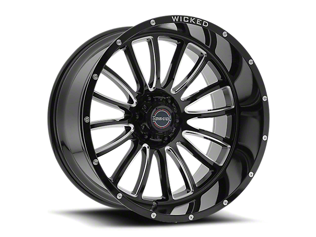 Wicked Offroad W908 Gloss Black Milled 8-Lug Wheel; 20x10; -24mm Offset (07-10 Silverado 2500 HD)