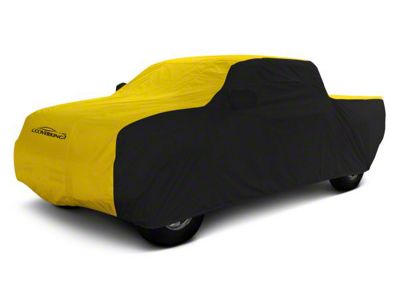 Coverking Stormproof Car Cover with Rear Roof Shark Fin Antenna Pocket; Black/Yellow (19-23 RAM 3500 Crew Cab w/ 6.4-Foot Box)