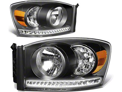 LED DRL Headlights with Amber Corner Lights; Black Housing; Clear Lens (06-09 RAM 2500)