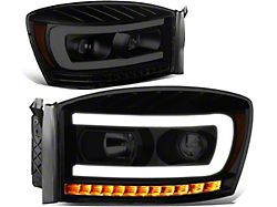 LED DRL Projector Headlights with Amber Corner Lights; Black Housing; Smoked Lens (06-09 RAM 2500)