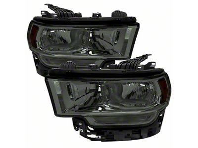 Factory Style Headlights; Chrome Housing; Smoked Lens (19-23 RAM 3500 w/ Factory Halogen Headlights)