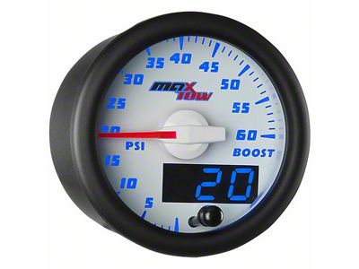 MaxTow 60 PSI Boost Gauges; White and Blue (Universal; Some Adaptation May Be Required)