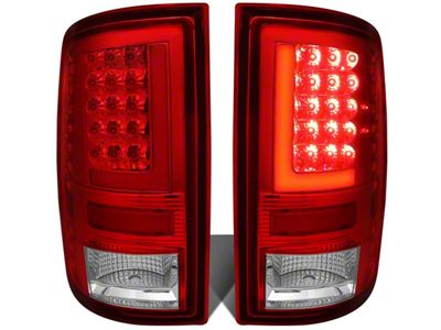 Red L-Bar LED Tail Lights; Chrome Housing; Red Lens (10-18 RAM 3500 w/ Factory Halogen Tail Lights)