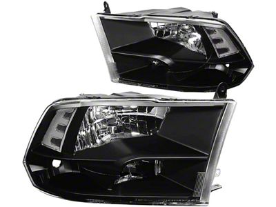Factory Style Headlights; Black Housing; Clear Lens (10-18 RAM 2500 w/ Factory Halogen Quad Headlights)