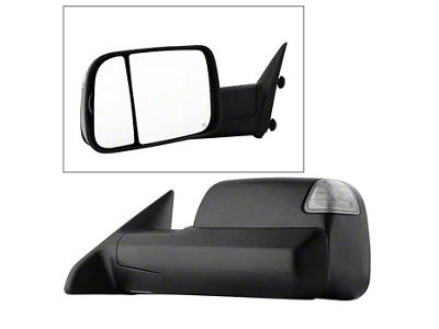 Powered Heated Manual Extended Mirrors with LED Turn Signal; Driver Side; Black (10-12 RAM 2500)