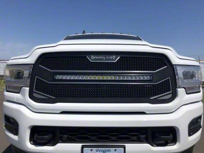 Royalty Core RC4X Layered Upper Replacement Grille with 30-Inch Curved LED Light Bar; Satin Black (19-23 RAM 3500 w/ Forward Facing Camera)
