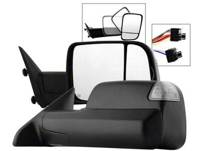 Powered Heated Manual Extended Mirrors with LED Turn Signals; Black (10-12 RAM 2500)