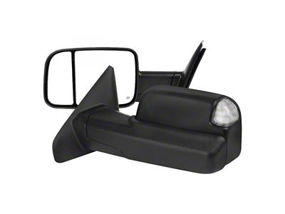 Powered Heated Towing Mirrors with Clear LED Turn Signals; Black (03-09 RAM 3500)