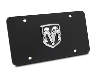 RAM OEM Logo License Plate; Chrome on Black (Universal; Some Adaptation May Be Required)