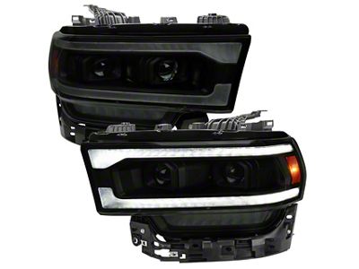 Switchback Sequential LED Turn Signal Projector Headlights; Jet Black Housing; Smoked Lens (19-23 RAM 3500 w/ Factory Halogen Headlights)
