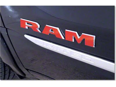 RAM Front Door Letter Overlay Decals; Gloss Black (19-23 RAM 3500)