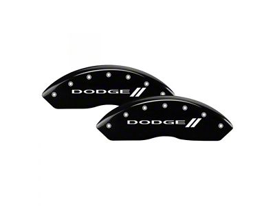 MGP Black Caliper Covers with Dodge Stripes Logo; Front and Rear (2010 RAM 3500 SRW)