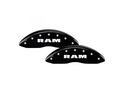 MGP Black Caliper Covers with RAM and RAMHEAD Logo; Front and Rear (2010 RAM 3500 SRW)