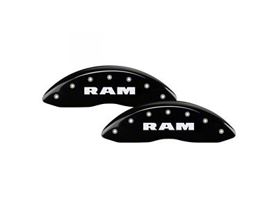 MGP Black Caliper Covers with RAM Logo; Front and Rear (2010 RAM 3500 SRW)