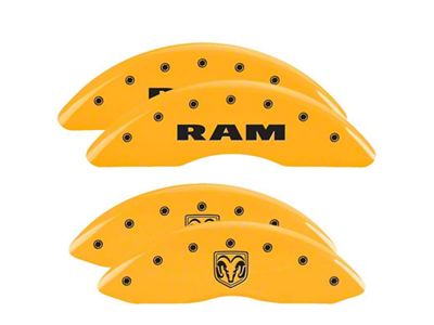 MGP Yellow Caliper Covers with RAM and RAMHEAD Logo; Front and Rear (2010 RAM 3500 SRW)