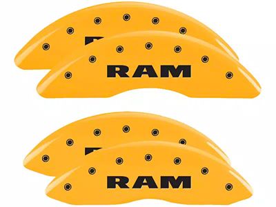 MGP Yellow Caliper Covers with RAM Logo; Front and Rear (2010 RAM 3500 SRW)