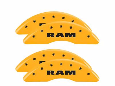 MGP Yellow Caliper Covers with RAM Logo; Front and Rear (19-23 RAM 3500 SRW)