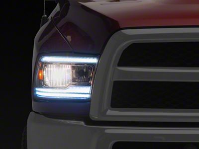 LED Strip Factory Style Headlights; Chrome Housing; Clear Lens (10-18 RAM 3500 w/ Factory Halogen Headlights)