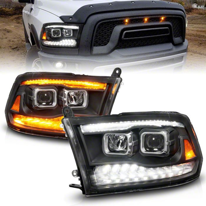 RAM 1500 Projector Headlights; Black Housing; Clear Lens (09-18 RAM ...