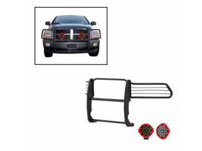 Grille Guard with 7-Inch Red Round LED Lights; Black (03-05 RAM 3500)
