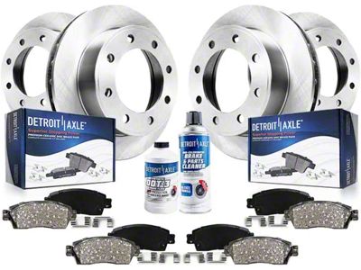 Vented 8-Lug Brake Rotor, Pad, Brake Fluid and Cleaner Kit; Front and Rear (09-18 RAM 2500)