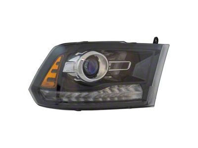 Halogen Projecton Style Headlight; Black Housing; Clear Lens; Passenger Side (13-18 RAM 3500 w/ Factory Halogen Projector Headlights)