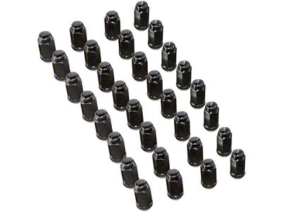 Bulge Black Acorn Lug Nut Kit; 14mm x 1.5; Set of 32 (07-23 Sierra 2500 HD)