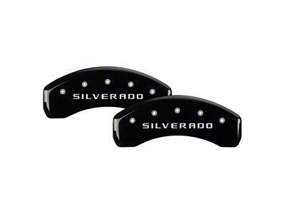 MGP Black Caliper Covers with Silverado Logo; Front and Rear (20-23 Silverado 2500 HD)