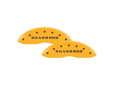 MGP Yellow Caliper Covers with Silverado Logo; Front and Rear (20-23 Silverado 2500 HD)