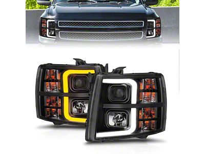 Sequential Light Bar Projector Headlights; Black Housing; Clear Lens (07-14 Silverado 3500 HD)