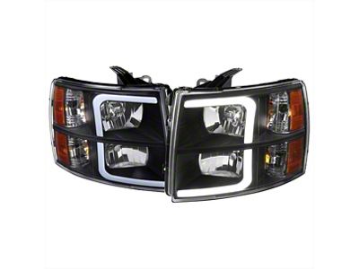 LED Bar Factory Style Headlights with Bumper Lights; Matte Black Housing; Clear Lens (07-13 Silverado 1500)