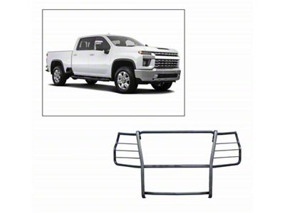 Grille Guard with 5.30-Inch Black Round Flood LED Lights; Black (20-23 Silverado 3500 HD)