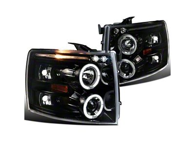 Dual Halo Projector Headlights; Jet Black Housing; Clear Lens (07-13 Silverado 1500)