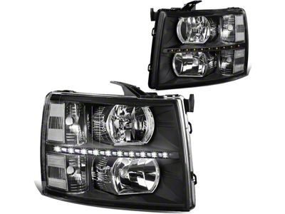 LED Reflector Headlights; Black Housing; Clear Lens (07-13 Silverado 1500)